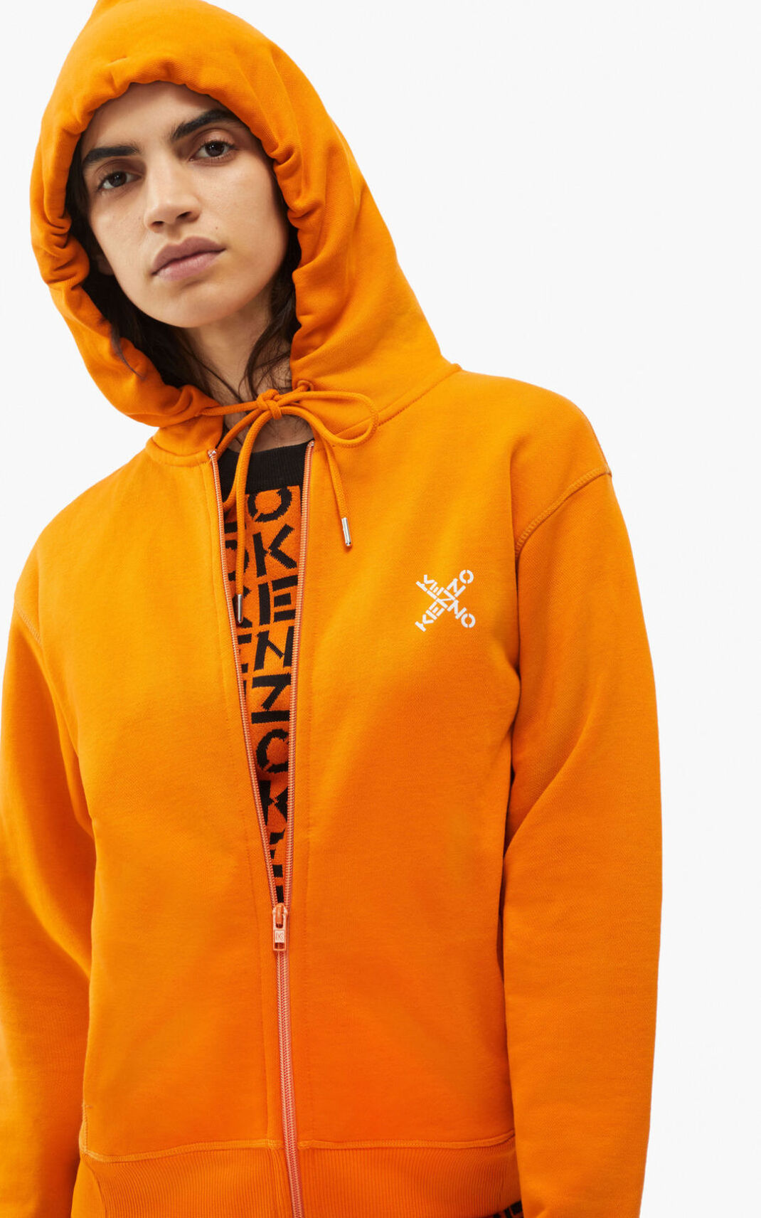 Kenzo Sport Big X zipped Sweatshirt Deep Orange For Womens 6420LUOVP